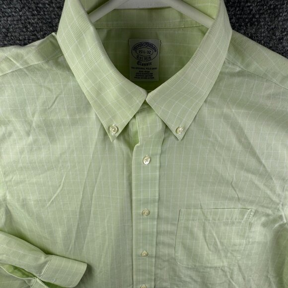 Brooks Brothers Green Check Classic 15.5 32 Cotton Long Sleeve Button Up Shirt - Picture 1 of 16